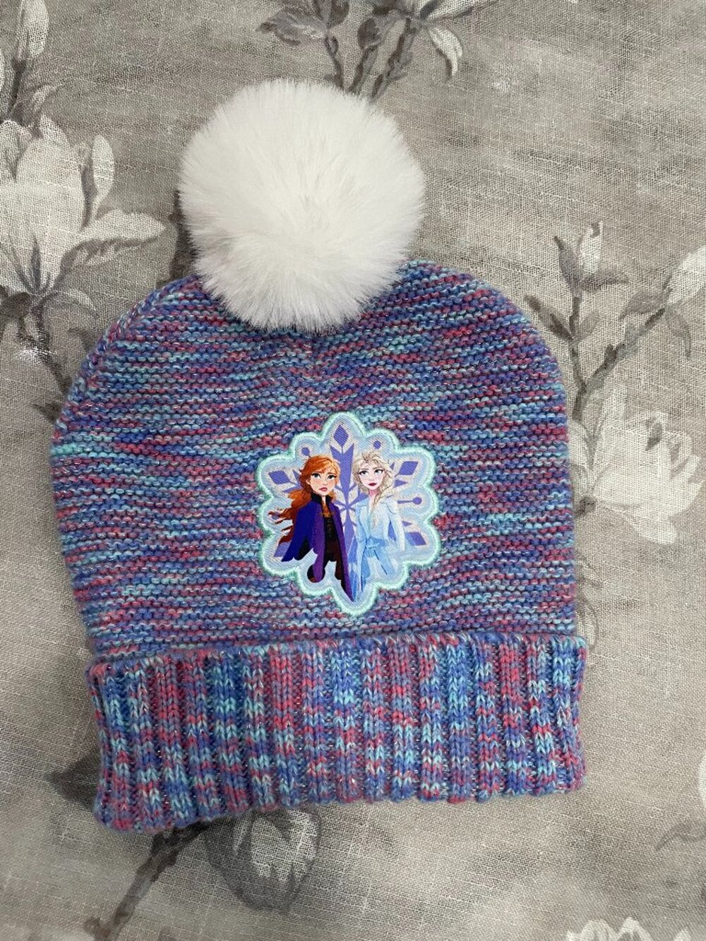 Disney Frozen Anna Elsa Knit Beanie Hat Girls 2T-5T Pom Pom Winter